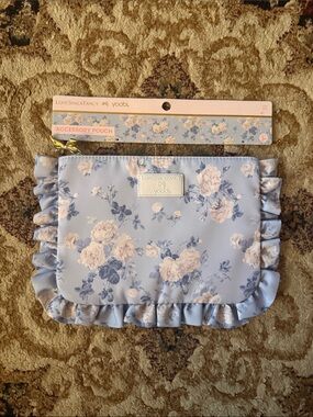 Yoobi Light Blue Floral Ruffle pencil case pouch with Gold Charm